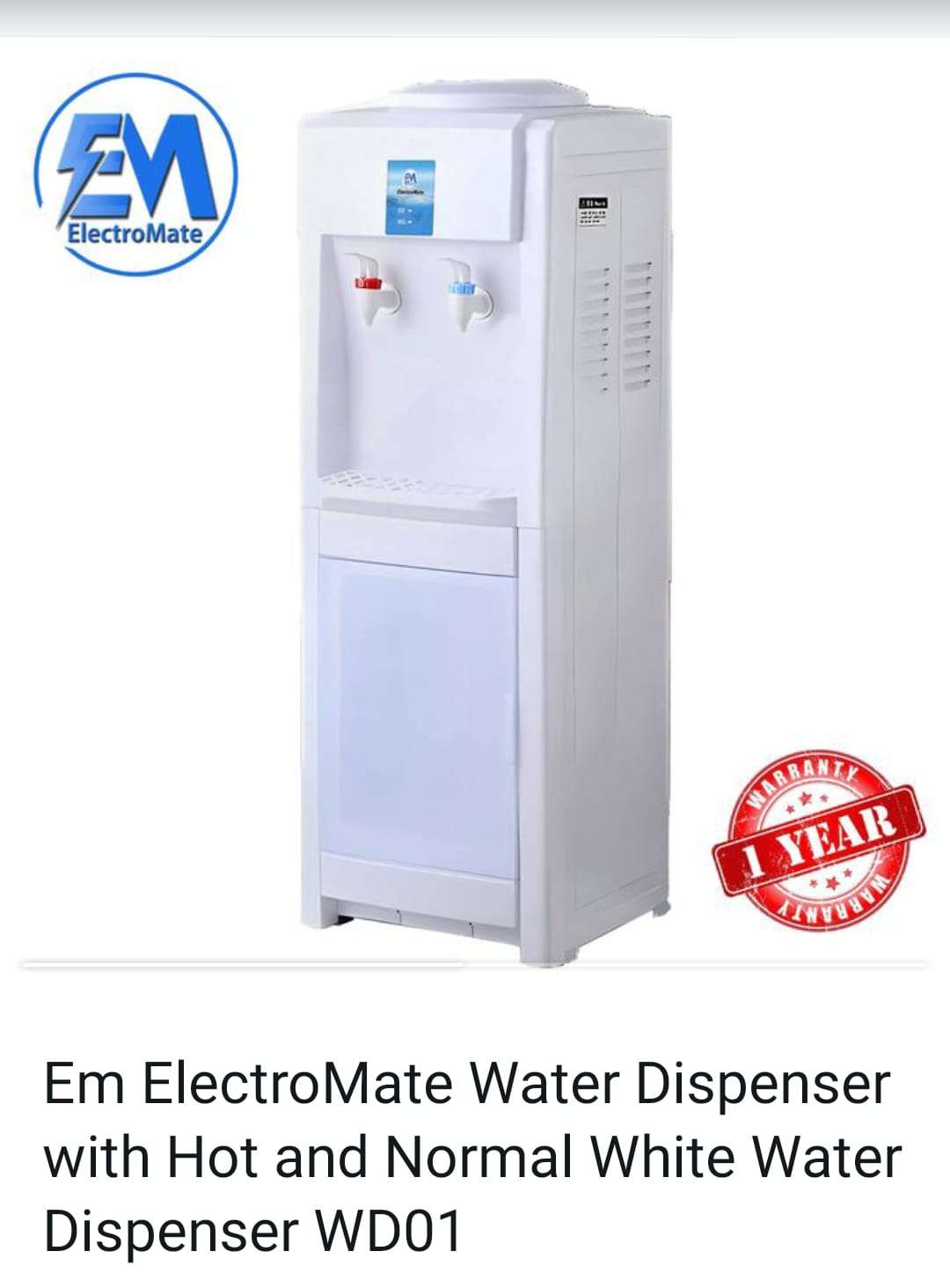 EM Electromate Water Dispenser – Hot & Normal (White)